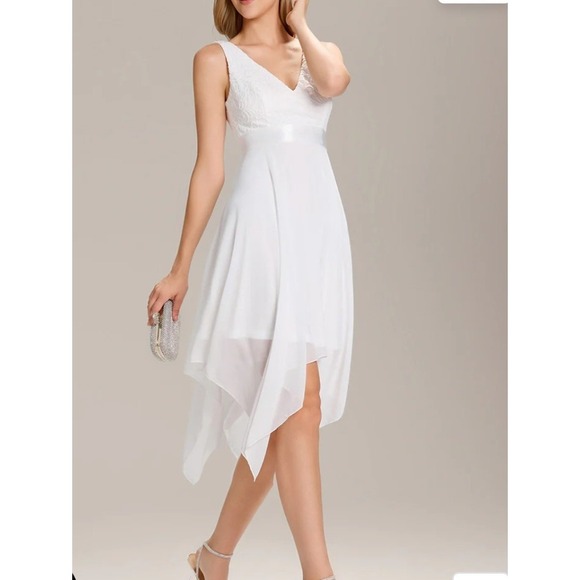 Ever Pretty Dresses & Skirts - Ever-Pretty High-Low Dress Women Size 14 White New Lace Chiffon V-Neck EP00207